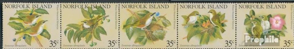 Briefmarken Norfolk-Insel 1981 Mi 271-275 Fünferstreifen (kompl.Ausg.) postfrisch Weißkehlbrillenvogel