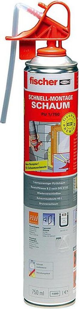 fischer 1K Schnell-Montageschaum Polyurethan1/750 B2 (MDI-Haltig) 12 Stk