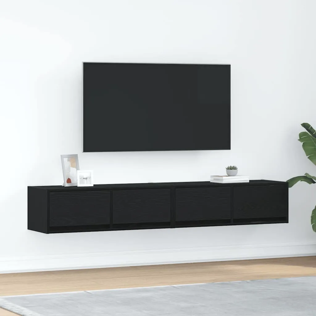 Mobili TV Rovere Nero 2 Pezzi 80cm | Set Parete Attrezzata Sospesa