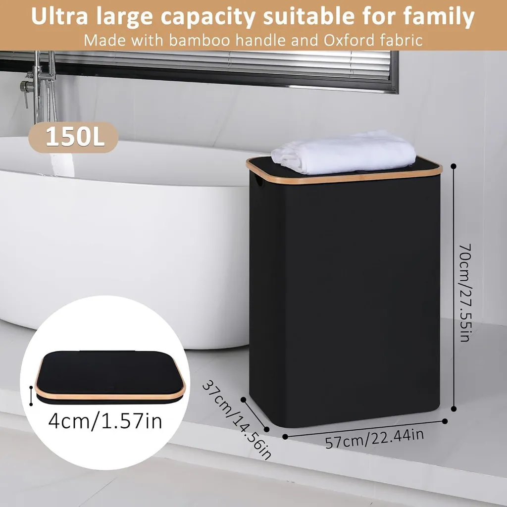 Panier à linge 2 compartiments 150L avec sacs amovibles et couvercle