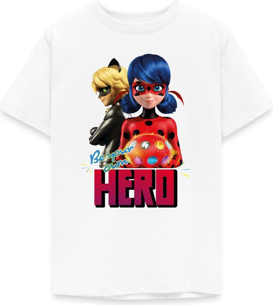 Spreadshirt Miraculous Be Your Own Hero Teenager T-Shirt, 134/146 (9-11 Jahre), Weiß