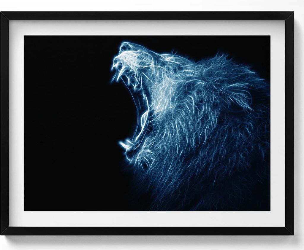 Körpersprache eines wilden Löwen– Wandbild mit Rahmen – Gerahmtes Bild – Wanddekoration – 80x60 cm – Schwarz Rahmen