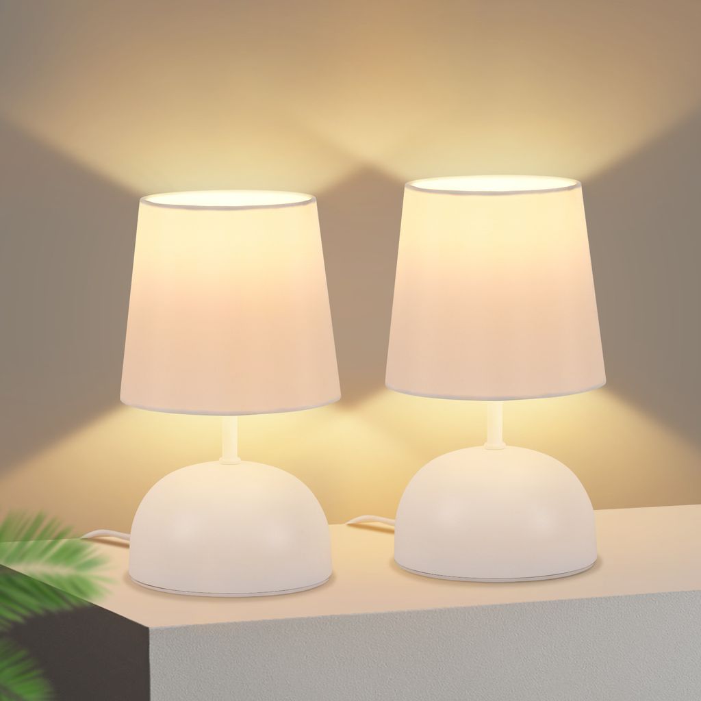 ZMH Nachttischlampe 2er Set Tischlampe mit Kabel - Tischleuchte Weiß Stoff Nachtlampe Modern Schlafzimmer Bettlampe Design Klein Schreibtischlampe...