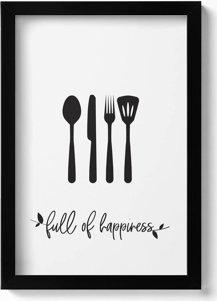 Inschrift für die Küche und das Esszimmer „voll von Glück“– Wandbild mit Rahmen – Gerahmtes Bild – Wanddekoration – 20x30 cm – Sch...