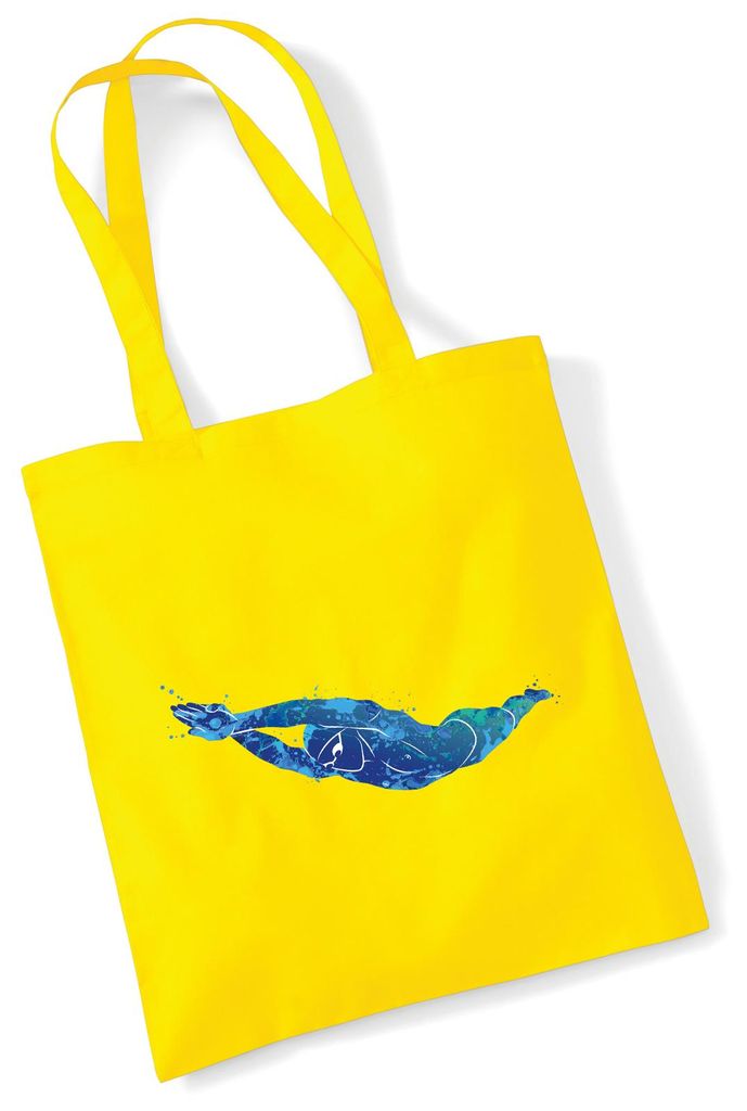 Huuraa Jutebeutel Schwimmen bunte Silhouette 10 Liter Yellow Baumwolle Tasche Geschenkidee
