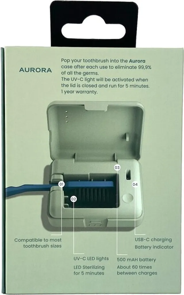 Be Lucent Aurora Mint Étui de Stérilisation pour Brosse à Dents UV