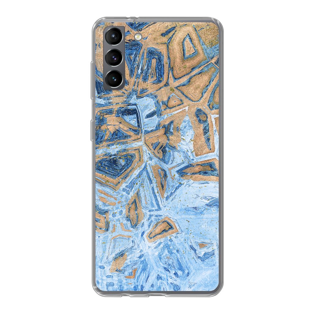 MuchoWow Handyhülle Schutzhülle Hülle für Samsung Galaxy S21 Plus Marmor - Farbe - Gold - Blau Silikon Softcase Handy Hülle - Handy-Tasche