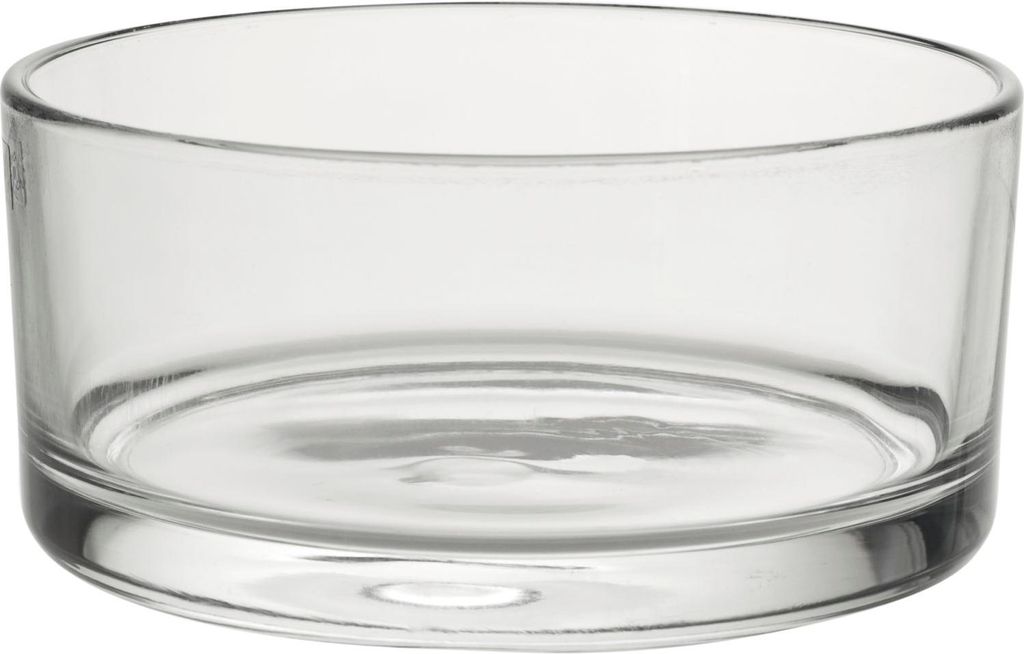 A clear studio shot of a glass bowl.