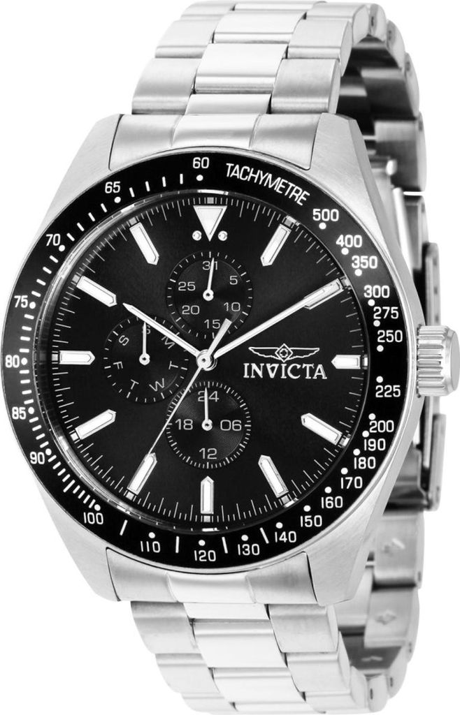 Invicta Aviator 38966 Herren uhr - Wasserdicht - Analog - Quarzuhrwerk - Edelstahl mit schwarzen zifferblat - 45mm
