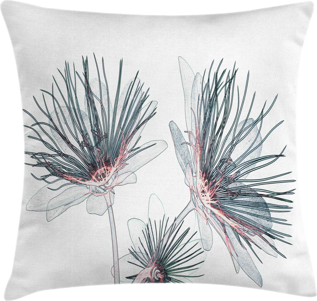 ABAKUHAUS Blumen Kissenbezug, Xtray Effekt Illustrated Passionsblume Blumenkunstdruck, 50 x 50 cm, Blassblau Grau Dunkelblau