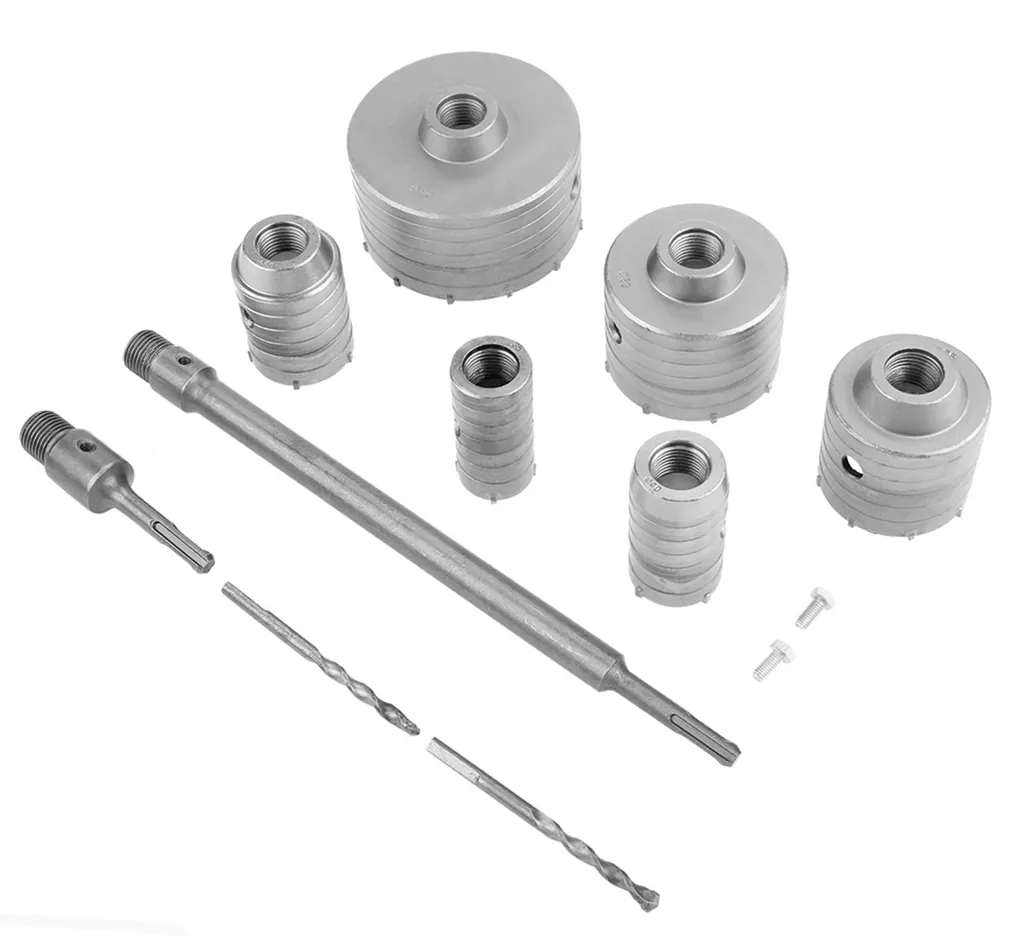 Scie Cloche Carbure (TCT) 10 pcs - Foret Carotteur SDS-Plus + Rallonge 300mm