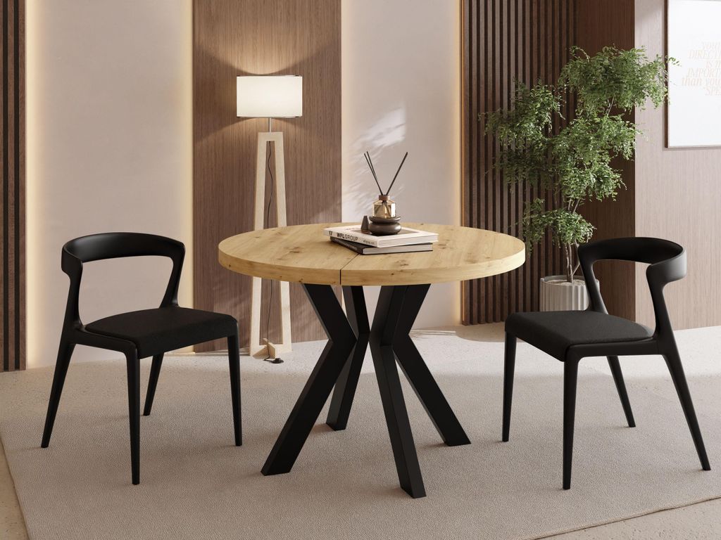 Runder Esstisch Ausziehbar 100-300 cm XXL Groß – Verlängerbar, für 5-14 Personen mit Schwarzen Holzbeinen – Tisch für Wohnzimmer & Esszimme...