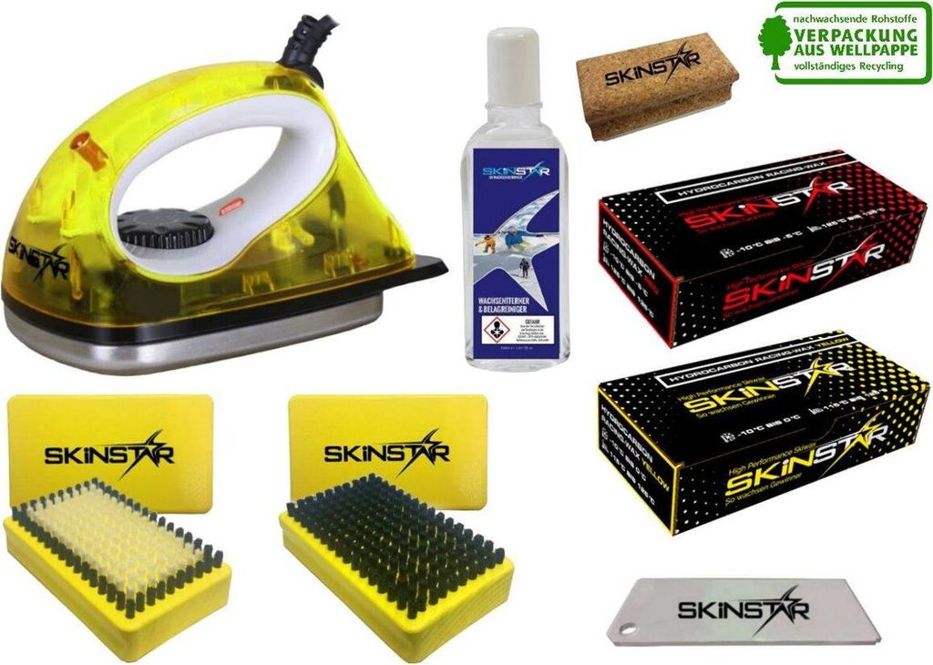 SKINSTAR Starter Ski Wachs Set, Wachsbügeleisen Bürste Hydrocarbonwachs 8-teilig Bundle