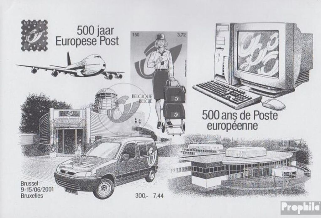Briefmarken Belgien 2001 Mi Block81S (kompl.Ausg.) Schwarzdruck postfrisch Philatelie