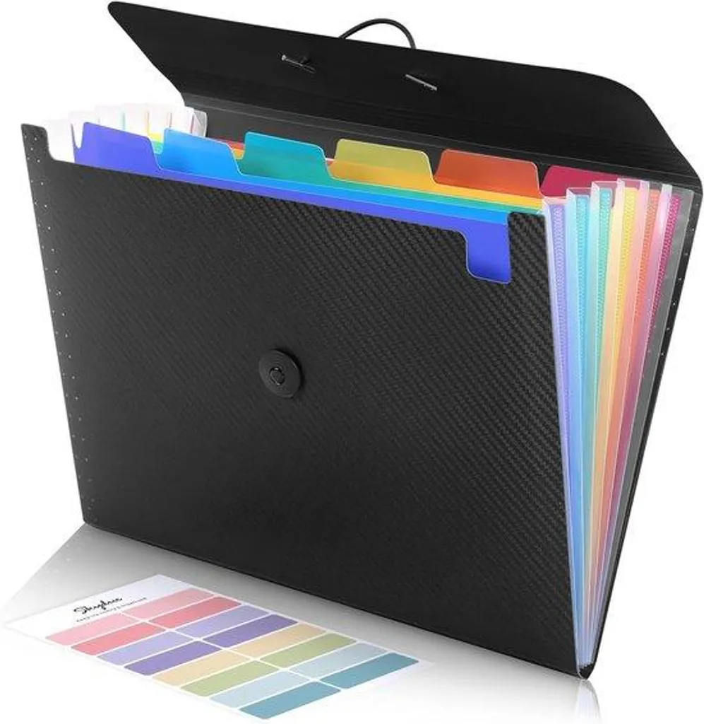 Porte-documents à 7 compartiments extensible noir arc-en-ciel A4