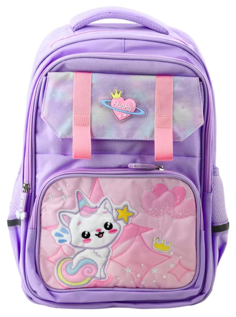 Sac à dos scolaire chat blanc violet 20L avec sangle de poitrine confort