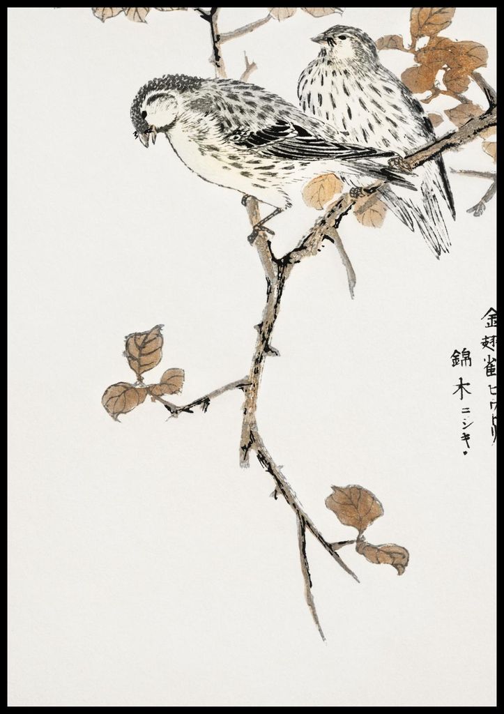 Plakat 70x100cm Siskin und Euonymus Alata, Kashu Vintage für das Wohnzimmer