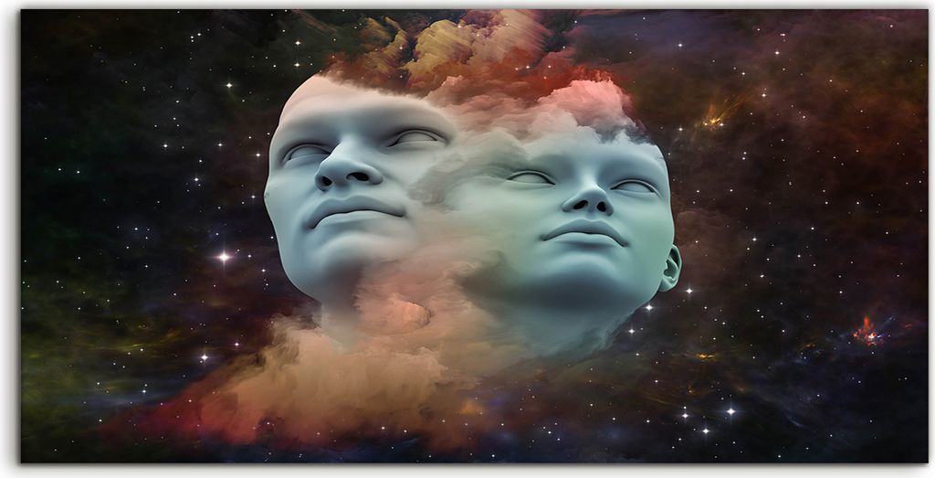 Coloray - Glasbild - 100x50 cm - Wandbild - Glasbilder - Foto Zwei Gesichter Abstrakte Galaxie