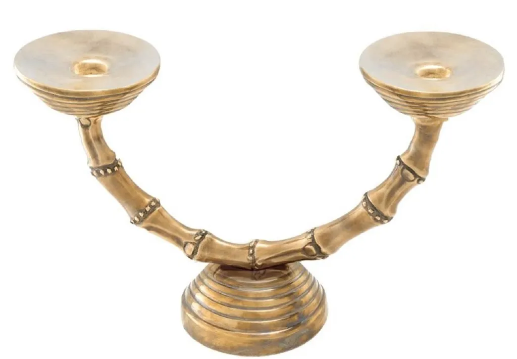 Grand Porte-bougie Double en Laiton et Bambou Design pour Restaurant