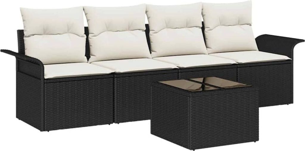 Sofa Set mit Kissen 5 pcs Schwarz Poly-Rattan