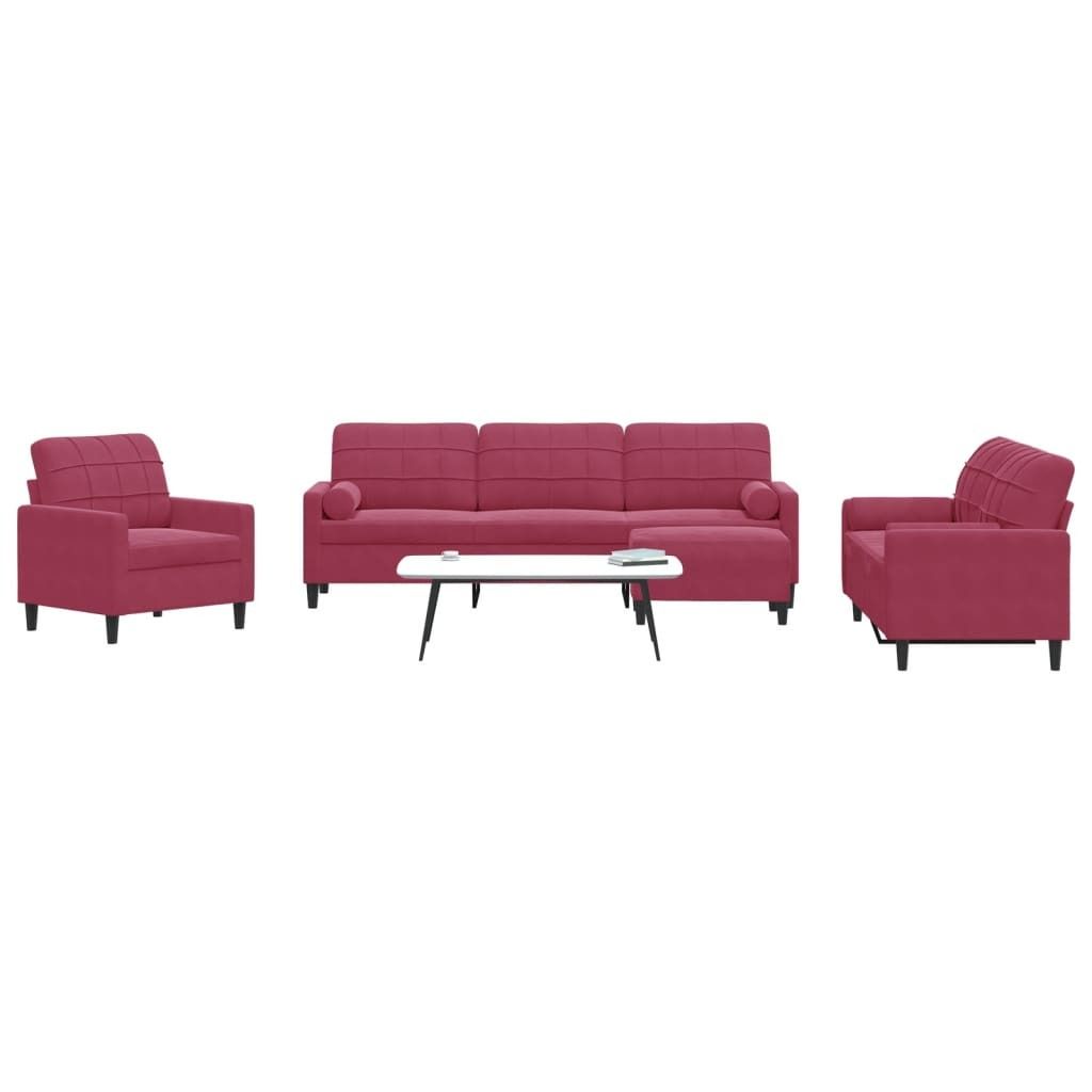 “2026 Moderne“4-tlg. Sofagarnitur mit Kissen und Nackenrollen Weinrot Samt - Klassische Sofas Designermöbel 4949995