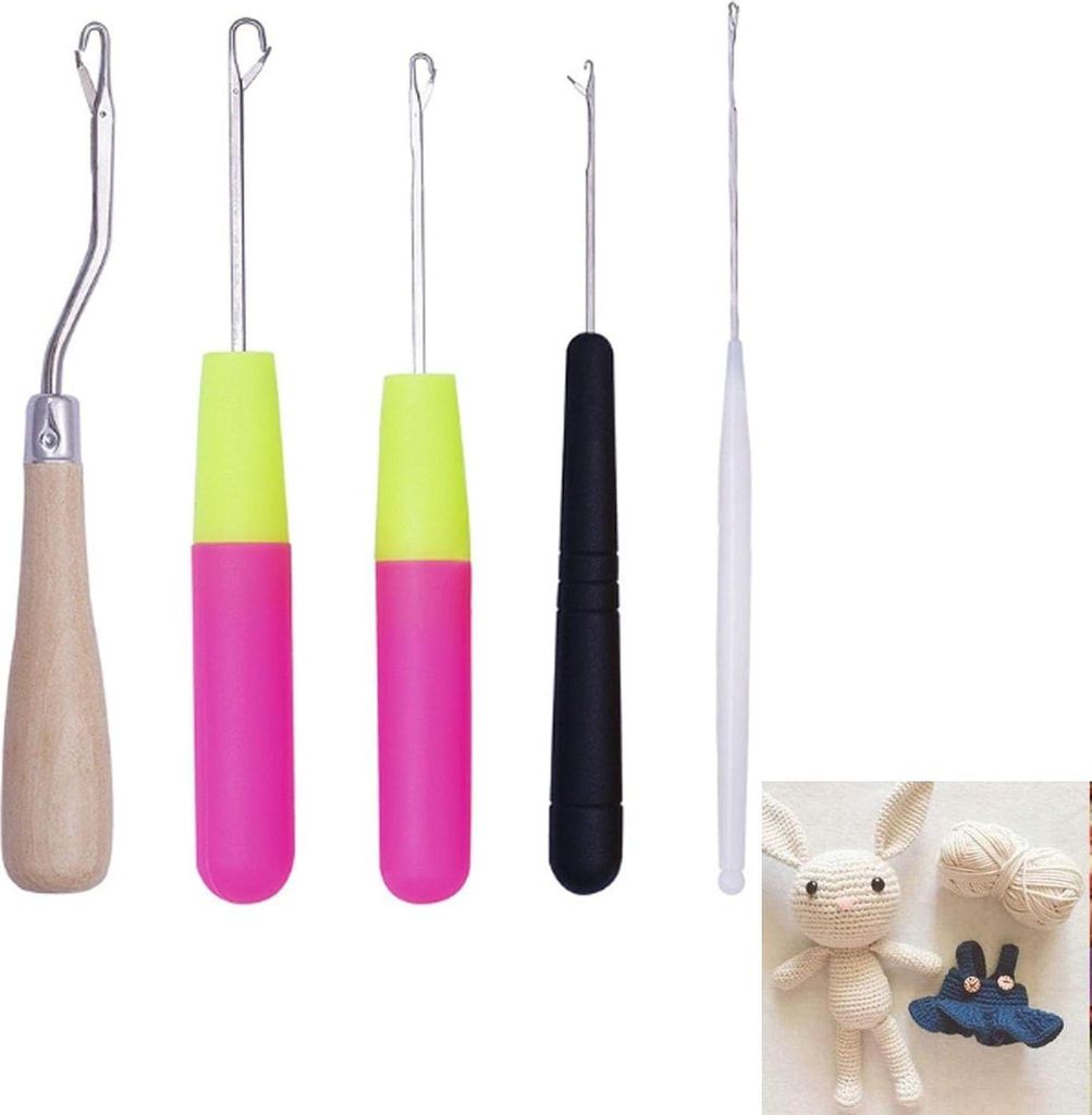 Häkelnadel Set,Latch Hook Kit,5 Größen Haarverlängerung Produktbild 