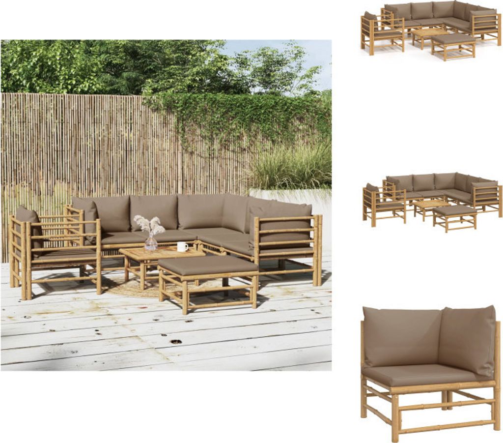 vidaXL 8-tlg. Garten-Lounge-Set mit Kissen Taupe Bambus - Gartenmöbel-Sets