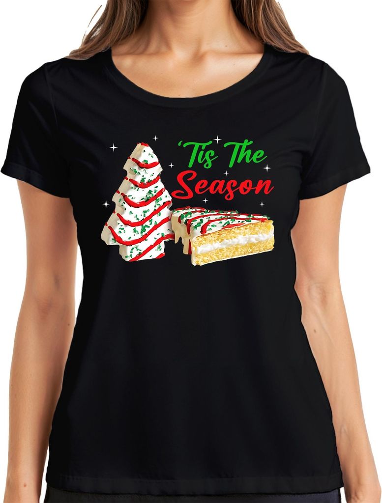 'Tis The Season Weihnachtsgebäck Lebkuchen Baum Kekse Festtagsmotiv Damen T-Shirt, Schwarz, M
