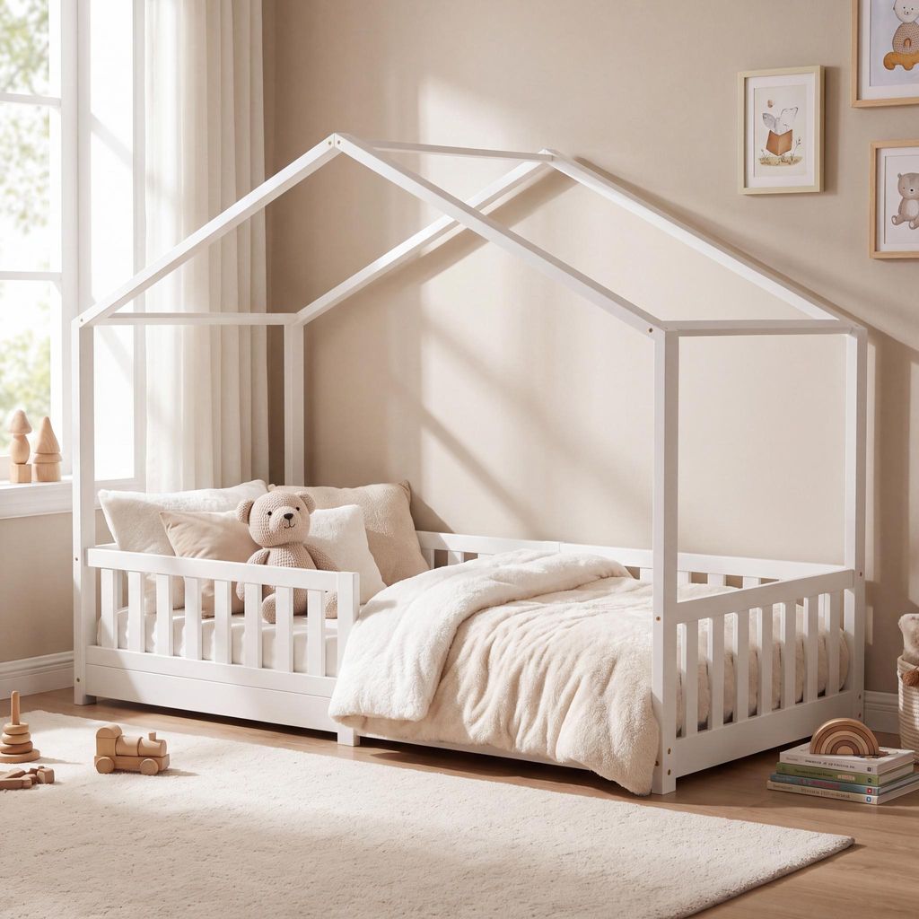 ecomi® Kinderbed 80x160 cm, huisbed met valbeveiliging en Productafbeelding 