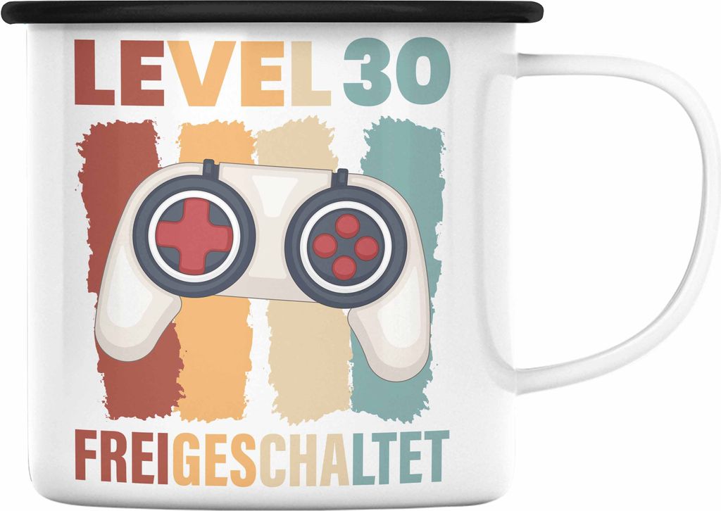 Trendation - 30. Geburtstag Emaille Tasse Mann Geschenk 30er Geschenkidee 30 Mutter Vater Männer Lustig Geschenke Gamer (Schwarz)