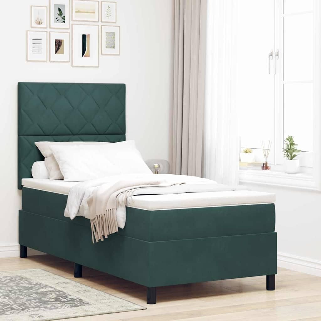 Maison Exclusive - LED Boxspringbett mit Kopfteil Dunkelgrün 90 x 190 cm Samt