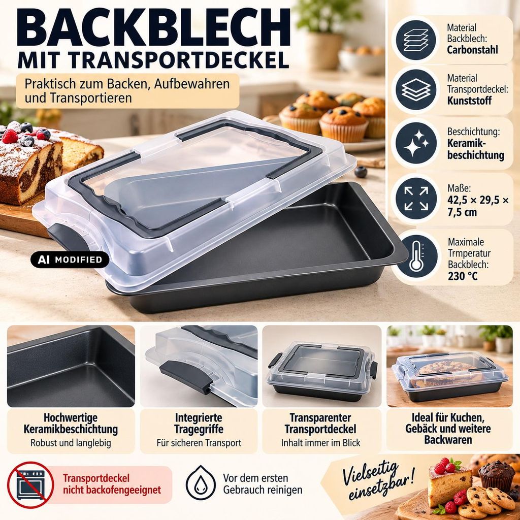 Backblech mit Deckel anthrazit 42,5x29,5x7,5cm Backbleche