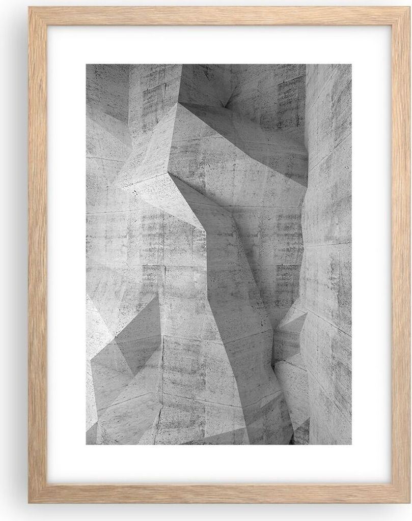 Gerahmtes Poster - Rahmen in heller Eiche - Beton Wand Grau - 30x40 cm - Wand Bild - Wanddeko - Wandbilder - Kunstposter - Wandposter - Bilderrahme...