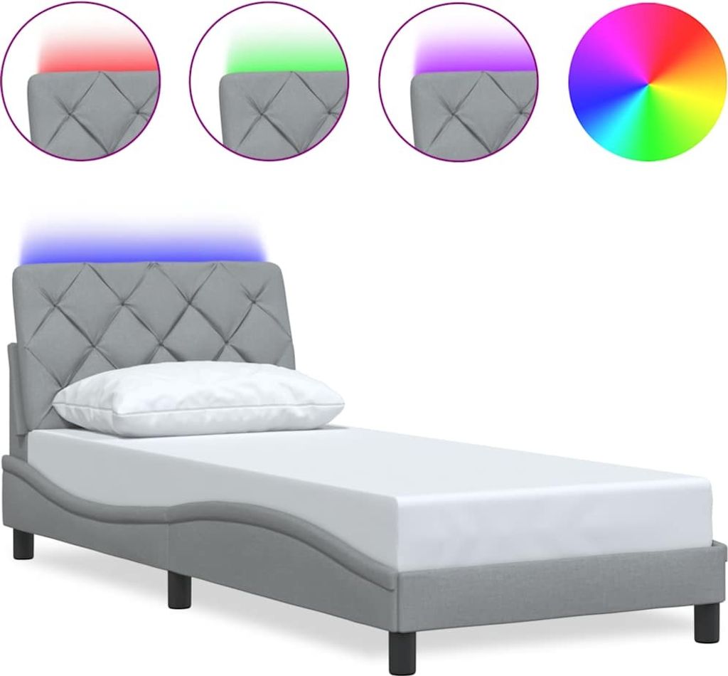 Bettgestell mit LED ohne Matratze Hellgrau 90x190 cm Stoff