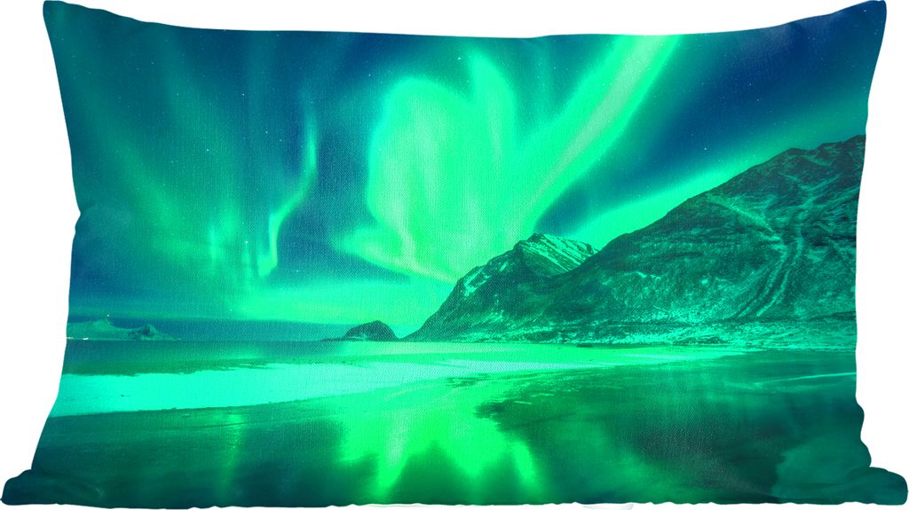 MuchoWow Zierkissen Sofakissen Wohnzimmer Dekokissen 50x30 cm Nordlichter - Wasser - Winter - Norwegen - Wohnzimmerdekoration - Polster mit Photo