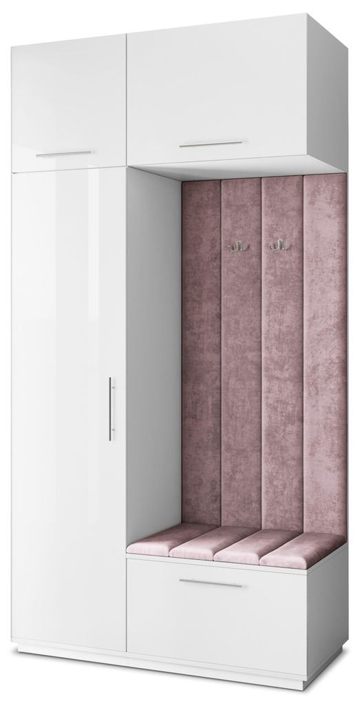 Masseno Garderobe-Set REMA 120/240/60 cm Modern Garderobenschrank Weiß, Veloursstoff MONOLITH 62 (Lila)