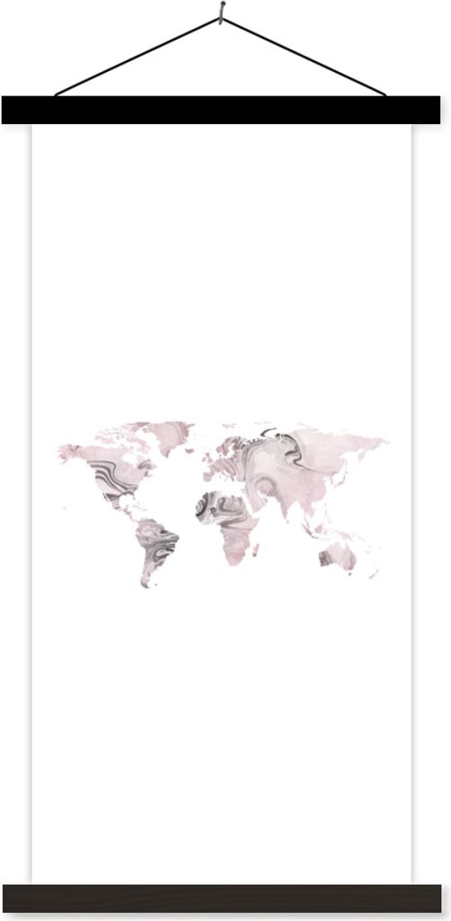 MuchoWow Textilposter Weltkarte - Marmor - Grau 40x80 cm mit schwarzem Rahmen - Wandemalerei