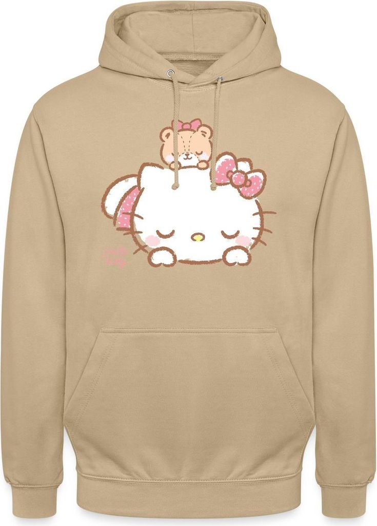 Spreadshirt Hello Kitty Mit Teddy Auf Dem Rücken Uni Hoodie, XL, Beige