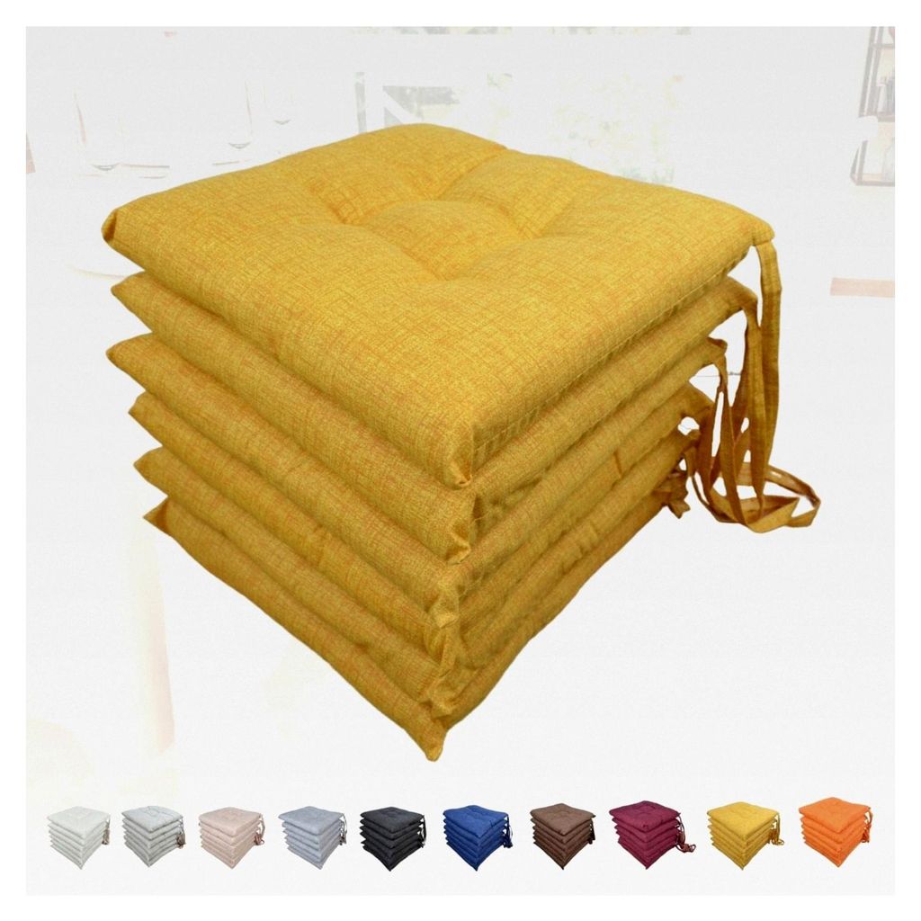 Set aus 6 Stuhlkissen mit 4 Punkten, bequem, hergestellt in Italien, aus Baumwolle, gepolstert, 6 cm dick (Ocker)