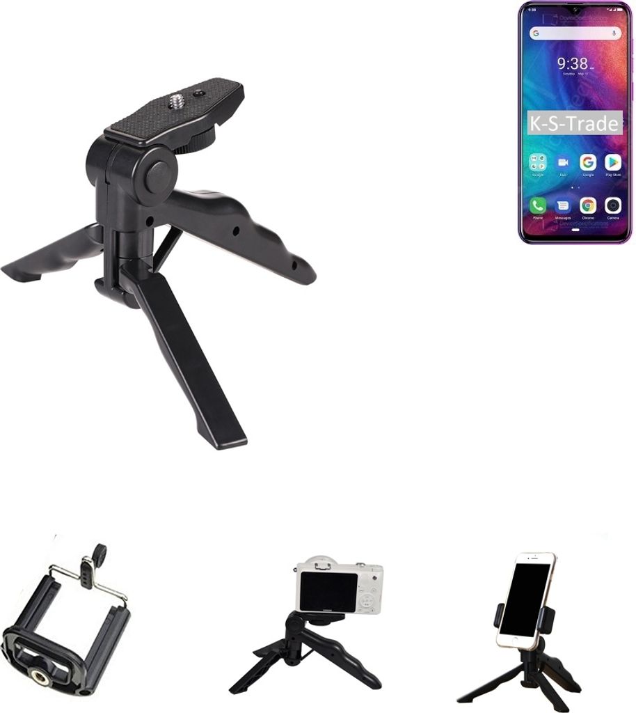 K-S-Trade Stativ Tisch-Ständer Dreibein Handy-Stativ Ständer kompatibel mit Ulefone Note 7P Mini-Stativ Smartphone Tripod Handy-Stativ aus Plastik