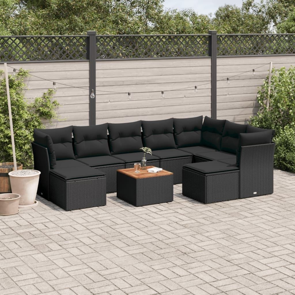 Maison Exclusive - 10-tlg. Garten-Sofagarnitur mit Kissen Schwarz Poly Rattan