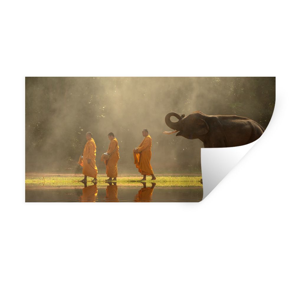 MuchoWow Wandtattoo Wandsticker Wandaufkleber Elefant - Wasser - Tiere - Natur 80x40 cm Selbstklebend und Repositionierbar - Aufkleber