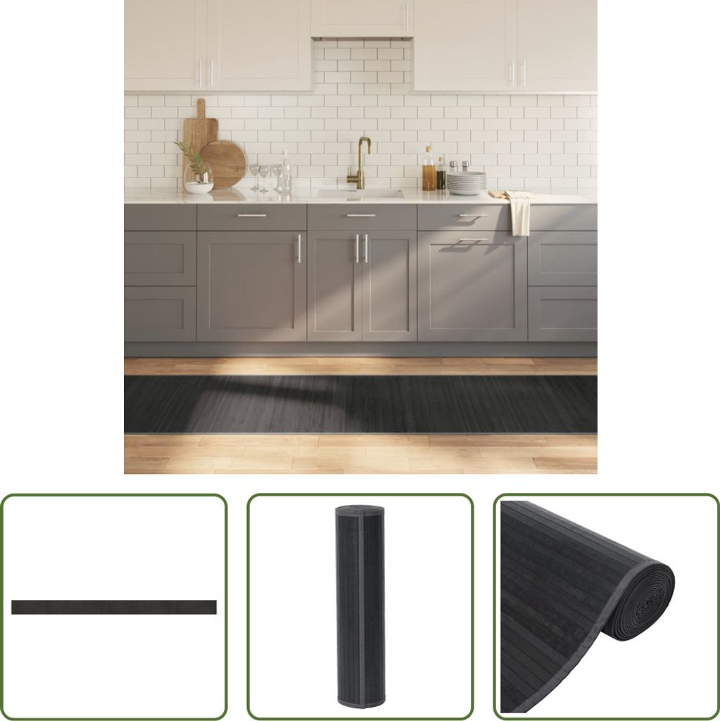 The Living Store Teppich Rechteckig Grau 70x1000 cm Bambus