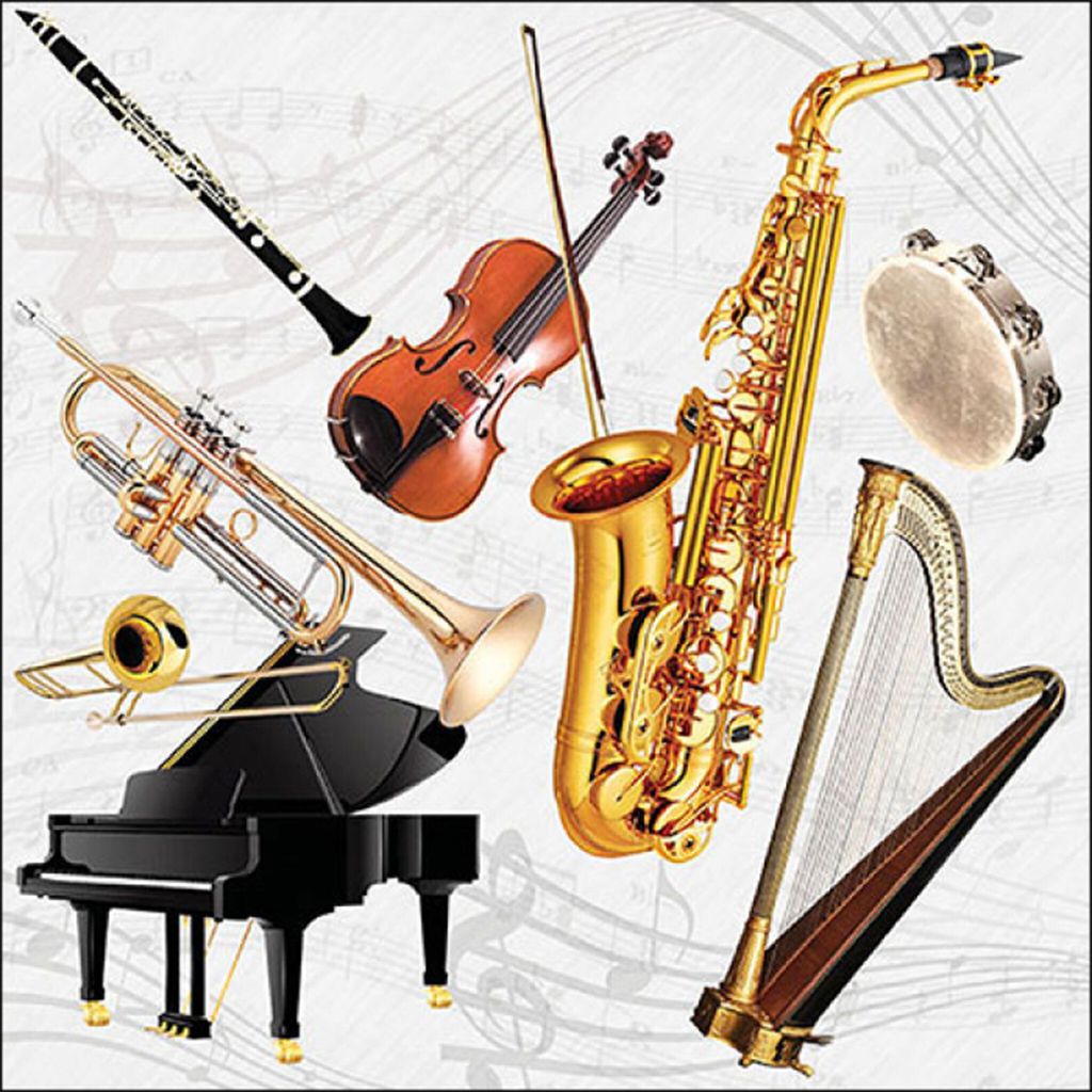 Servietten Papier 33x33cm 3-lag. mit Musikinstrumenten Motiv 20 Stück