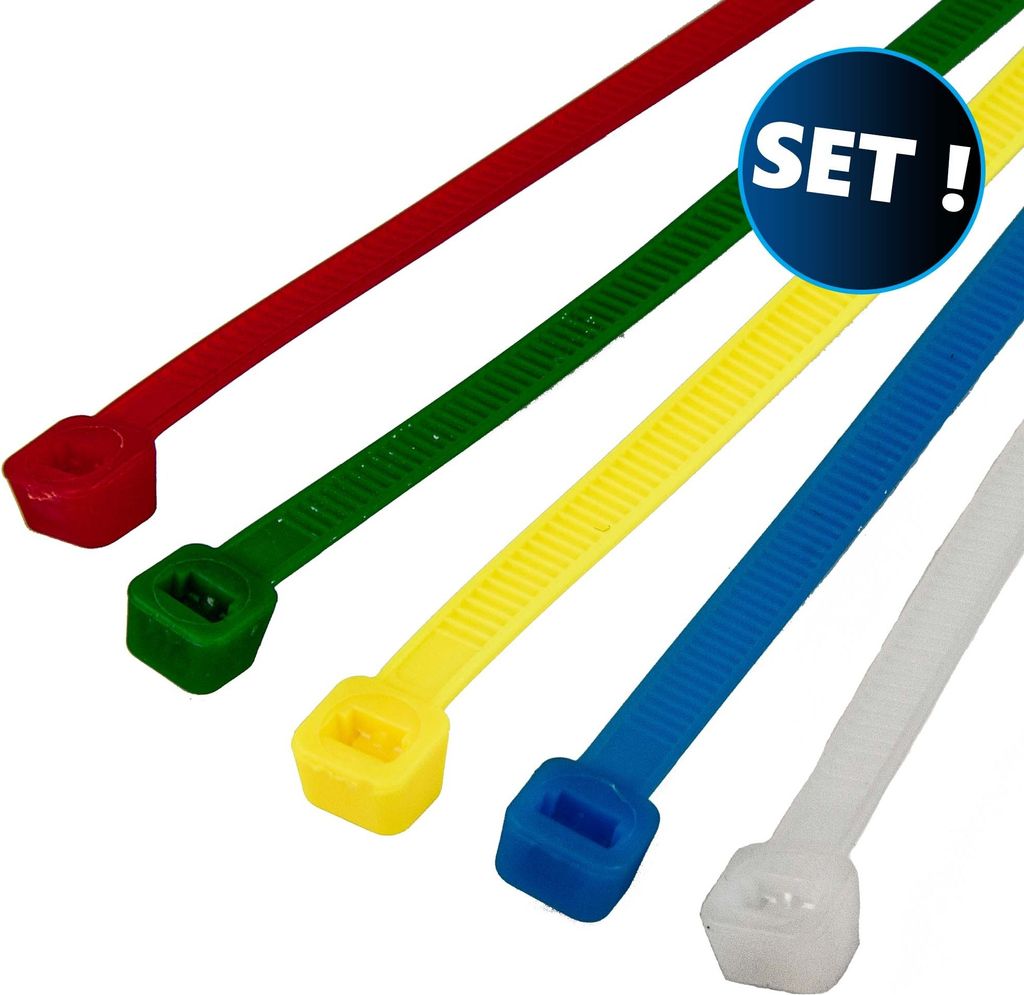 MASTERPROOF PROFESSIONAL Kabelbinder-Set 4,5 x 300mm, Nylon, 50-teilig, je 10 x rot, gelb, grün, blau & weiß