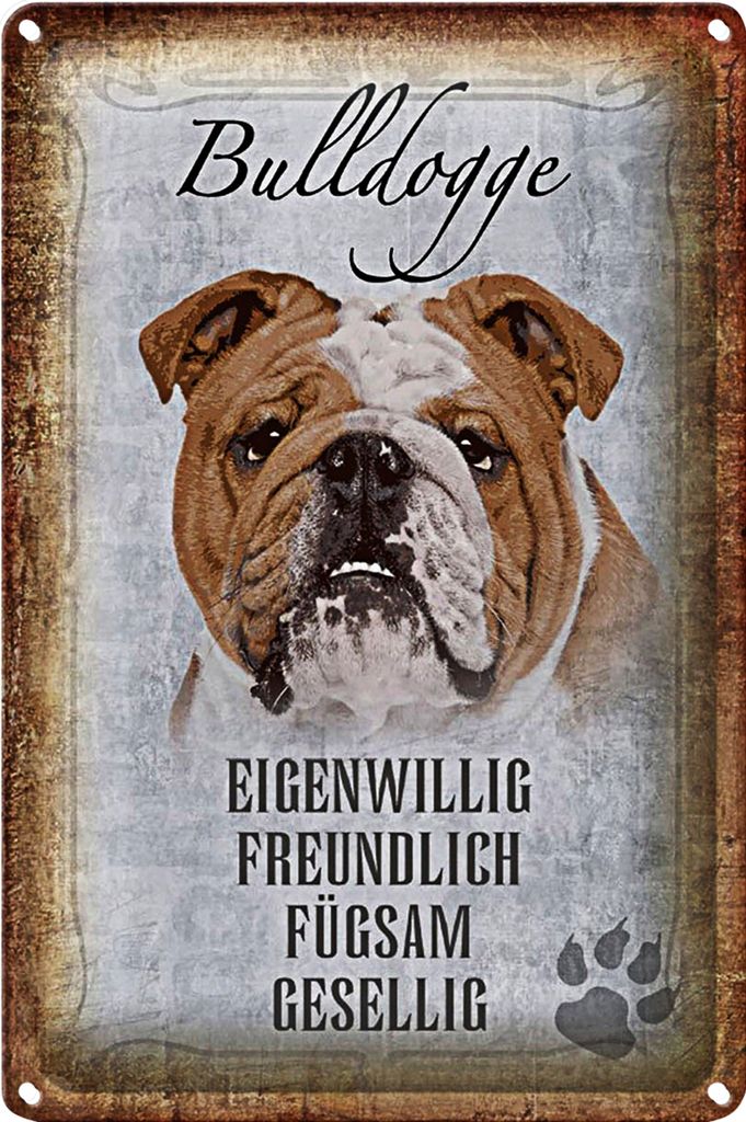 Blechschild Spruch 20x30cm Bulldogge Hund gesellig