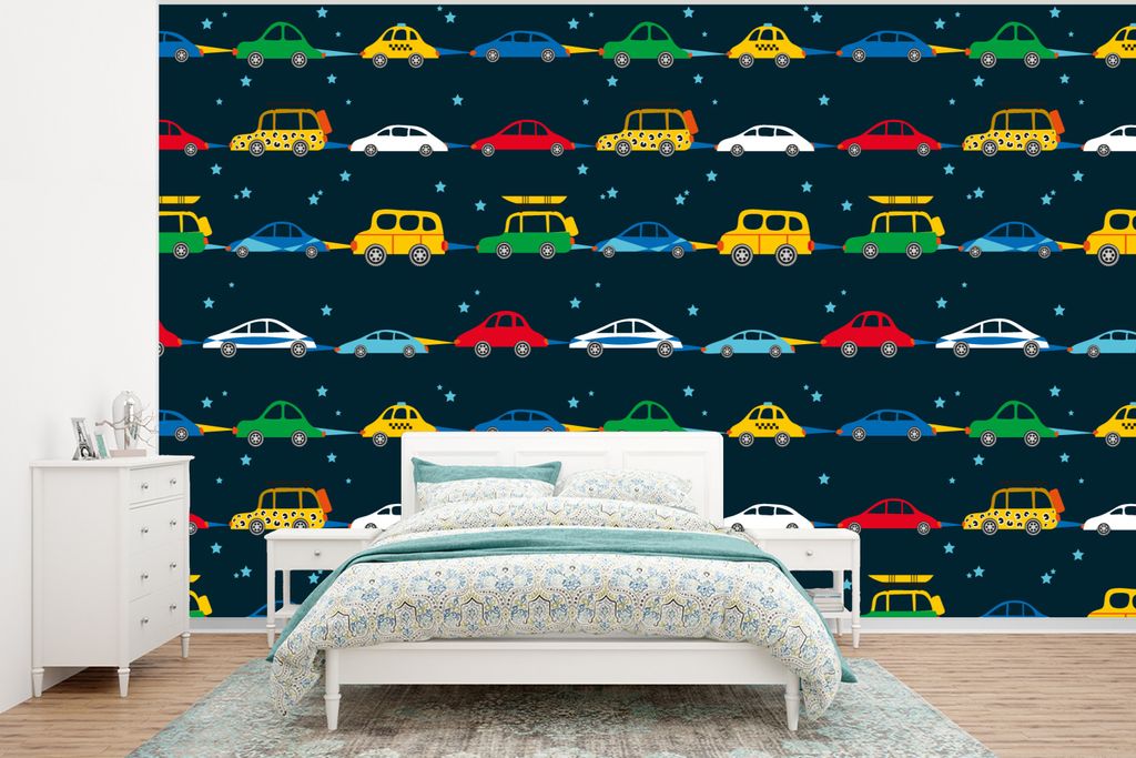 MuchoWow Fototapete für Wohnzimmer oder Schlafzimmer Wandtapete Vinyl Motivtapete Muster - Auto - Raumfahrt - Kind - Kinder - Kinder - 400x300 c...