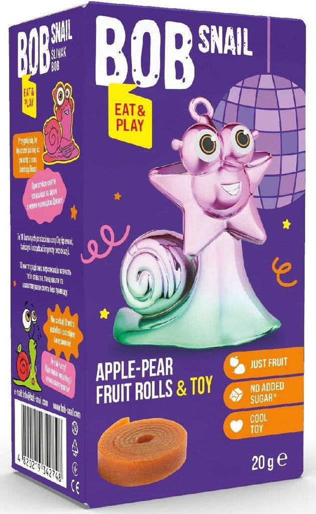 PRZEKĄSKA ROLL EAT & PLAY JABŁKO - GRUSZKA Z ZABAWKĄ BEZGLUTENOWA 20 g - BOB SNAIL