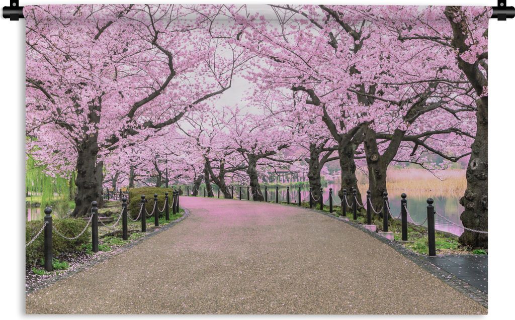MuchoWow Wandteppich Wandbehang Sakura - Frühling - Japan 150x100 cm Tapisserie Dekoration Wandtuch - Waschbar - Tapisserien - Wand-Decke