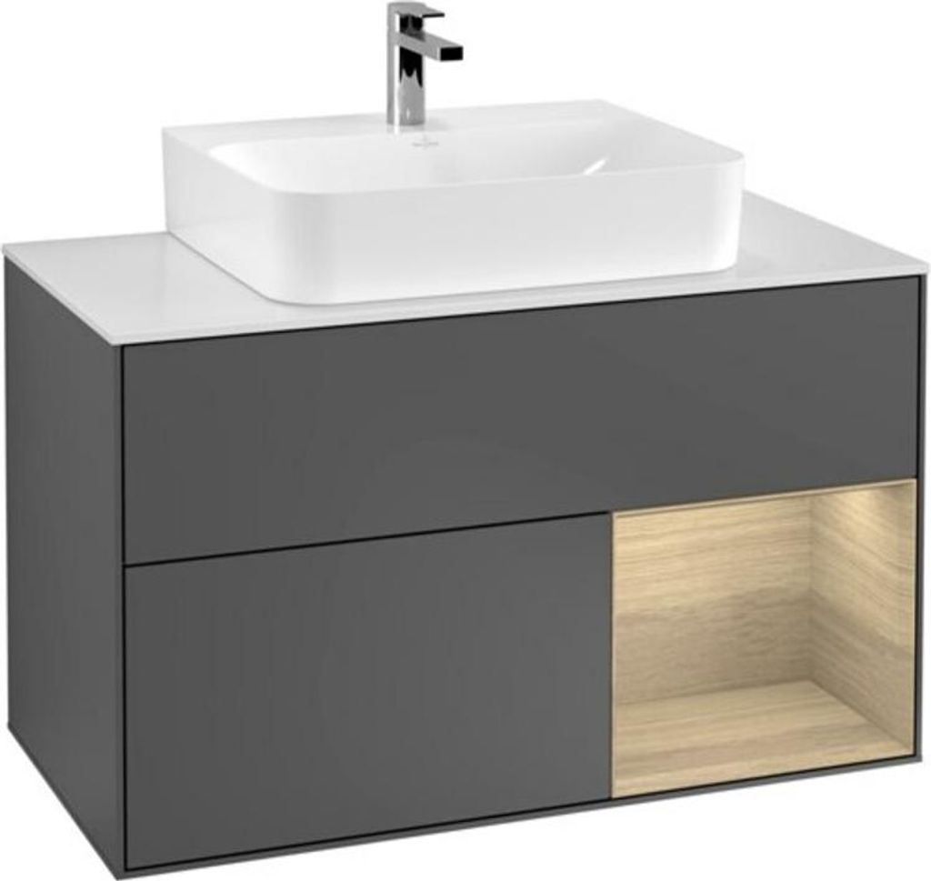V&B Waschtischunterschrank Wandbeleuchtung Finion 100, Pl wh. m, Reg re Oa ven, Anthrac. m